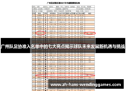 广州队足协准入名单中的七大亮点揭示球队未来发展新机遇与挑战