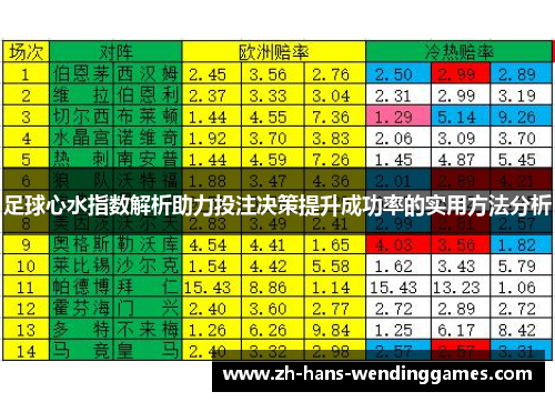 足球心水指数解析助力投注决策提升成功率的实用方法分析